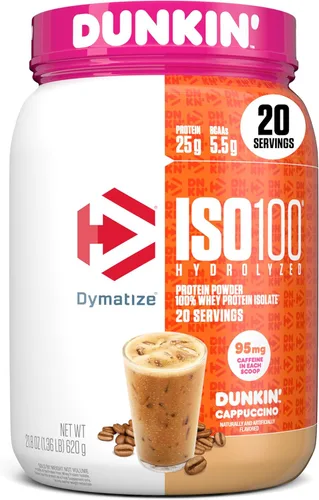 Miniatura 10 de Dymatize x Dunkin' Glazed Donut ISO100 Proteína de suero en polvo, 0.88 oz de proteína, 0.19 oz de BCAA, 120 Cal., Sin gluten, 0.04 oz de grasa