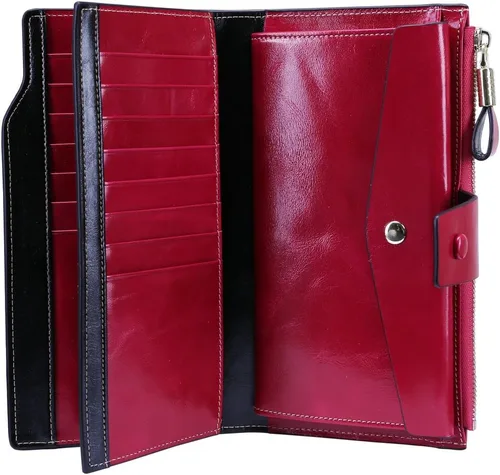Miniatura 58 de Itslife - Cartera de piel sintética encerada para mujer con bloqueo de identificación de radio frecuencia (RFID), de gran capacidad, encerada