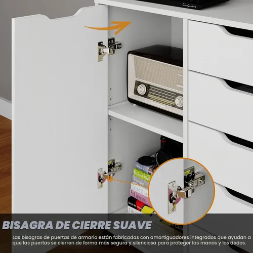 Miniatura 7 de Panana - Cómoda de 5 cajones con 1 puerta, cómoda de madera con cajones y ruedas, gabinete de almacenamiento para oficina y dormitorio, mueble