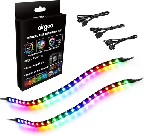 Tira LED RGB direccionable para PC de Airgoo, 13.78 x 0.39 x 0.12 pulgadas con cubierta de silicona transparente, para cabecera argb de 5 V y 3