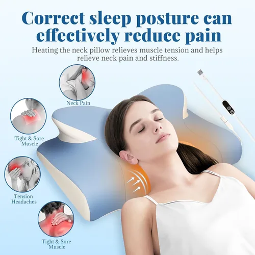 Miniatura 5 de Almohada cervical térmica para aliviar el dolor de cuello, almohada ergonómica para dormir de lado, almohadas ortopédicas de espuma viscoelástica