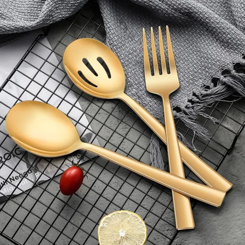 Miniatura 2 de LIANYU Juego de 6 cucharas y tenedores dorados de acero inoxidable de 8.6 pulgadas para banquetes de catering, aptos para lavavajillas