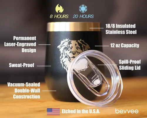 Miniatura 3 de Australian Shepherd Face - Wine Tumbler Glass with Sliding Lid - Stainless Steel Insulated Mug - Unique Dog Themed Decor and Gifts for Moms & Dads