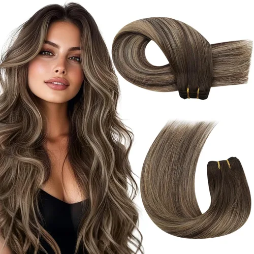 Miniatura 37 de Moresoo - Extensiones de cabello humano real cosidas, Remy, lacio, doble trama, color negro jet, 14 pulgadas, 3.53 onzas