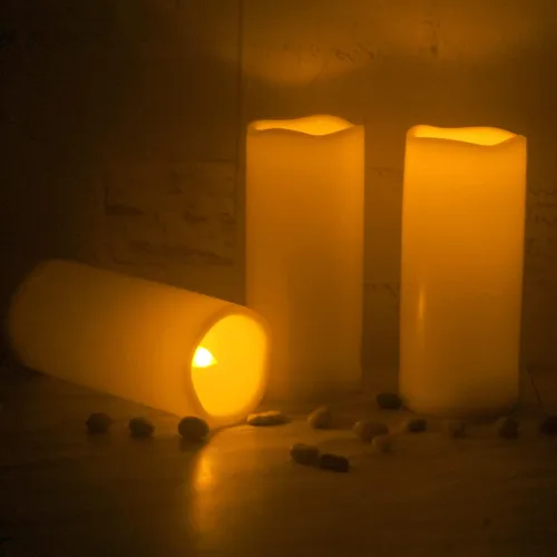 Miniatura 7 de Velas impermeables para exteriores, funcionan con pilas, 3 x 7 pulgadas, sin llama, con temporizador, luces LED eléctricas de plástico parpadeantes