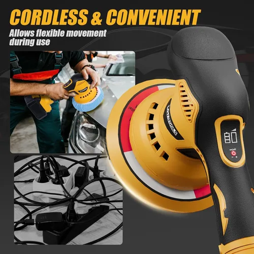 Miniatura 4 de Detalle y pulido de coche compatible con batería Dewalt de 20 V, pulidora de doble acción de 5500 RPM con 6 velocidades variables Amarillo