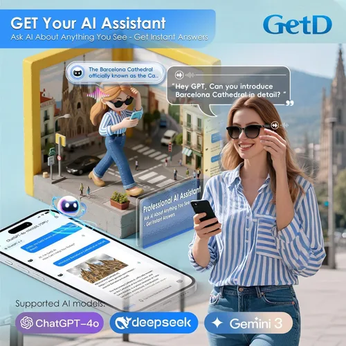 Miniatura 4 de GetD Lentes de sol inteligentes, lentes polarizados redondos Bluetooth para mujeres y hombres con altavoz, gafas de música, traductor AI, duración