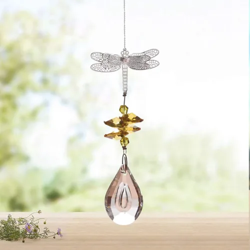 Miniatura 8 de WEISIPU Prisma atrapasoles de cristal – Atrapasoles de libélula para ventanas colgantes de arco iris, adorno de libélula de metal de cristal K9