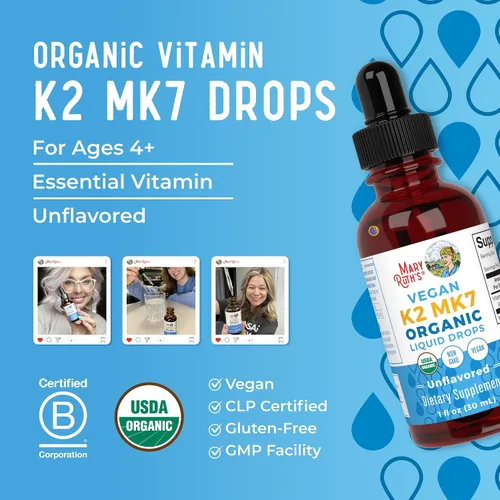 Miniatura 9 de MaryRuth’s Gotas Líquidas de Vitamina K2 MK7 Orgánicas USDA para Adultos y Niños Obtenidas de Natto Menaquinona- 7 Vitamina K2 Vegana
