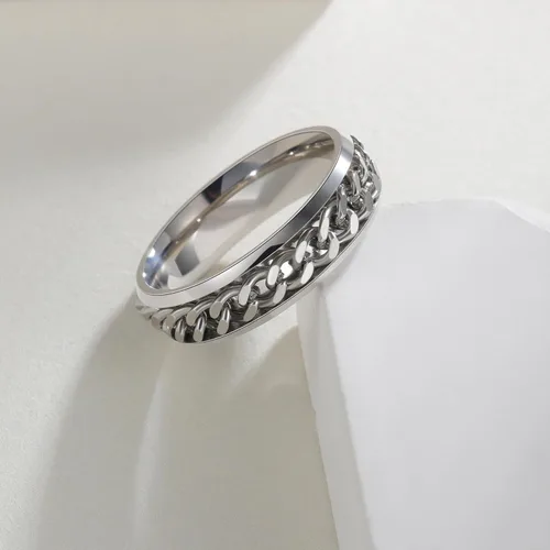 Miniatura 53 de Anillos giratorios para la ansiedad para hombre, anillos clásicos de cadena para mujeres y adultos, anillo de acero de titanio