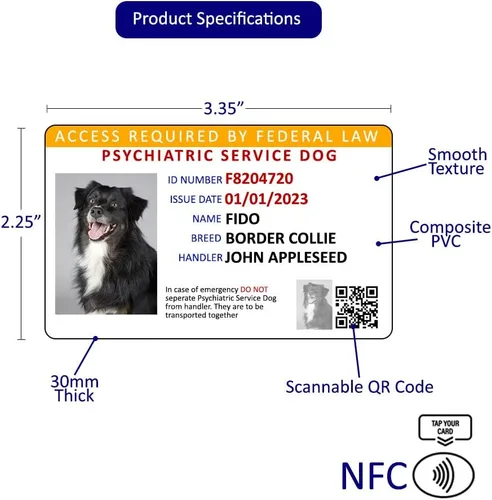 Miniatura 5 de Tarjeta de identificación de perro de servicio psiquiátrico personalizada + registro para animales de servicio incluido NFC y código QR ADA Ready