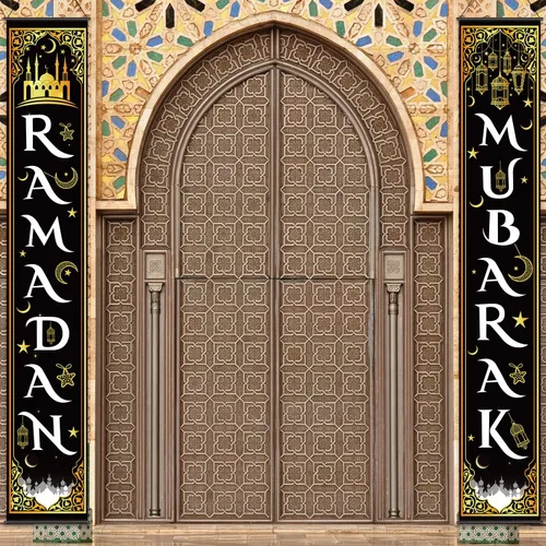 Blulu - Juego de decoración de Ramadán y Eid Mubarak para porche, decoración colgante para interiores y exteriores, fiesta Eid Al-fitr (color negro)