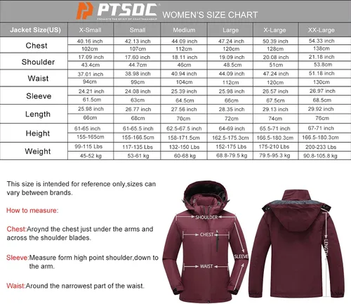Miniatura 5 de PTSOC Womens 3 in 1 Waterproof Ski Jacket Warm Winter Snow Coat Windproof Hooded Snowboarding Raincoat