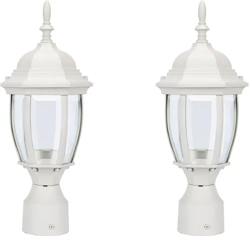 Miniatura 12 de LIT-PaTH Farol de poste de iluminación para exteriores, base mediana E26 máx. 60 W, carcasa de aluminio más vidrio, acabado blanco mate, paquete de 1