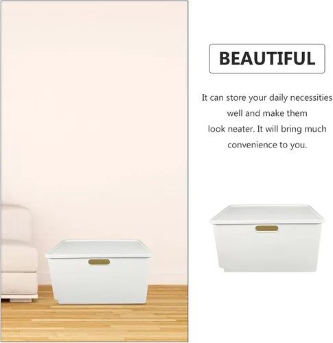Miniatura 3 de Caja de almacenamiento de plástico portátil con tapa, contenedor organizador mediano y ancho para suministros para el hogar, contenedor multiusos