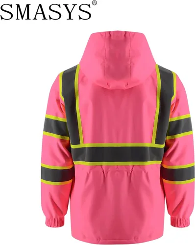 Miniatura 2 de SMASYS Hi-Viz - Impermeable grueso resistente al viento, chaqueta de seguridad y visibilidad protectora con forro polar, ropa de trabajo cálida