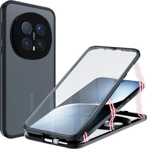 Miniatura 12 de QUIETIP Funda magnética para Honor Magic 8 Lite/Honor X9d, marco de metal de doble cara cubierta de vidrio templado transparente, negro