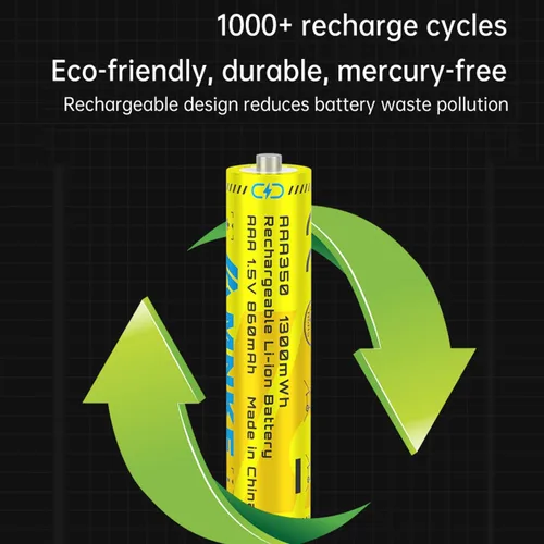 Miniatura 5 de 4 pilas de litio recargables AAA de 1.5 V1300 mWh, alta capacidad, más de 1000 ciclos, ciclo duradero de larga duración