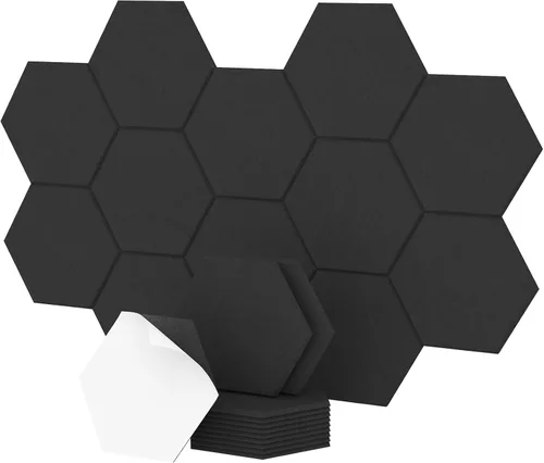 Miniatura 12 de TONOR - Paquete de 18 paneles acústicos hexagonales de alta densidad, paneles de pared insonorizados de 12 x 10 x 0.4 pulgadas, paneles absorbentes