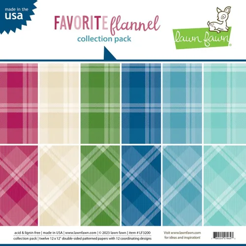 Lawn Fawn LF3200 Paquete de colección de franela favorita de 12 x 12 pulgadas