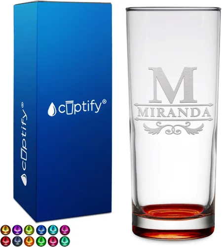Miniatura 37 de Highball personalizado de 10.5 onzas con fondo negro, vaso Collins alto personalizado, cóctel de bebida mixta recta, inicial con nombre de regalo