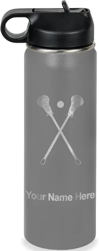 Miniatura 19 de LaserGram Botella de agua personalizada, palitos de lacrosse, acero inoxidable de doble pared aislada al vacío con popote superior, regalo grabado