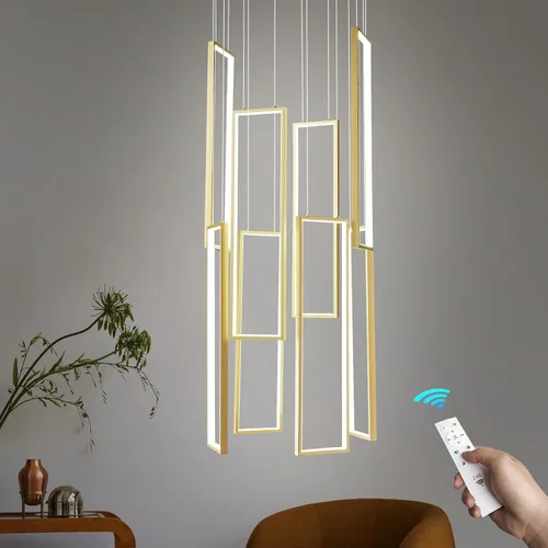 Miniatura 26 de Lámpara Colgante Moderna de Altura Ajustable Luminaria Negra 252W LED Luces Colgantes 12 Anillos Candelabro Rectangular Escalera Candelabro Grande