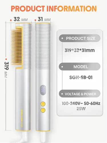 Miniatura 8 de SHEGLAM Cepillo Alisador de Cabello Iónico 3D con peine térmico de oro de 24 quilates, diseño anti-quemaduras, calentamiento rápido de 60 segundos
