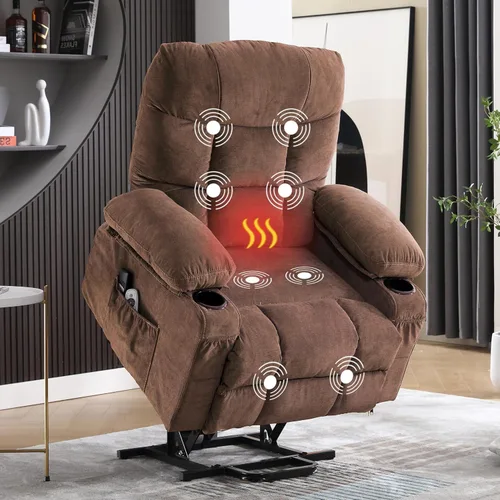 Miniatura 10 de MAHOMICO Silla reclinable eléctrica para personas mayores con masaje por vibración y calefacción lumbar, sofá reclinable eléctrico con bolsillo