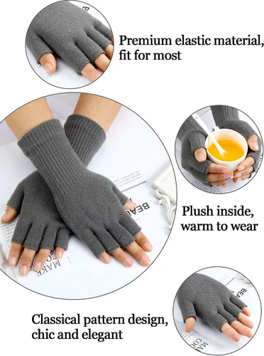 Miniatura 2 de Guantes sin dedos para mujer, guantes de medio dedo de invierno, elásticos, sin dedos, unisex