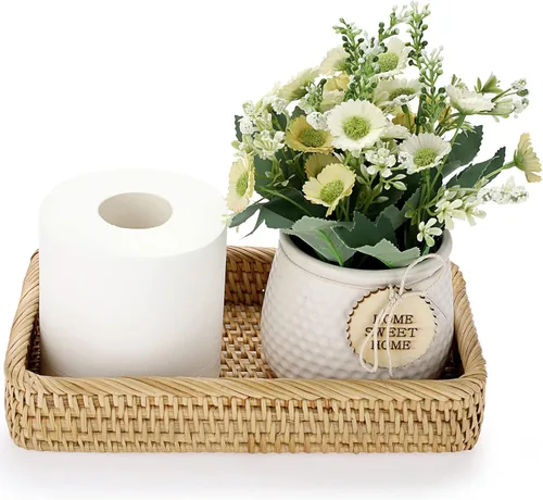 Miniatura 8 de Sumnacon Bandeja de Mimbre para Tocador de Baño de 16 Pulgadas - Bandeja Decorativa de Mimbre para Tanque de Inodoro para Toalla de Mano de Papel