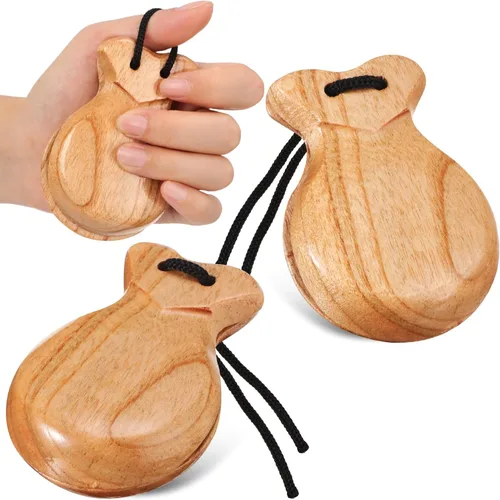 Miniatura 8 de Paquete de 2 castañuelas españolas de flamenco con cuerda, castañuelas de percusión de mano de madera tradicional para adultos, instrumento musical
