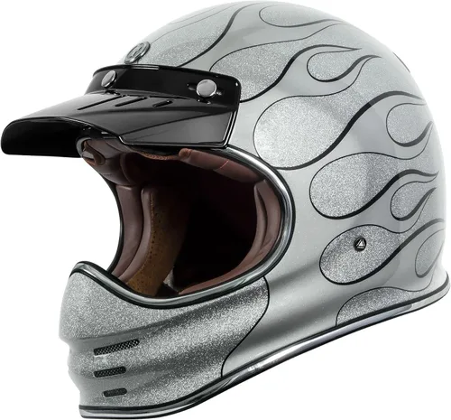 Miniatura 17 de TORC T3/Baja - Casco de motocicleta de fibra de vidrio retro clásico de cara completa con aprobación DOT y ECE Lealtad blanca brillante