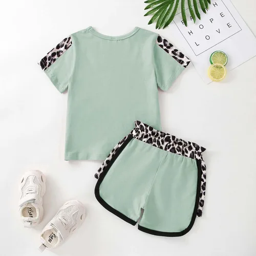 Miniatura 57 de Ropa de verano para niña, camiseta de manga corta para bebé, pantalones cortos, estampado de leopardo, camuflaje, de 18 meses a 6 años