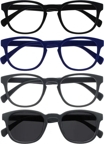 Miniatura 25 de OPULIZE Gafas de lectura POP y lentes de sol de lectura para mujeres y hombres, marco redondo mate resistente a los arañazos con bisagras de Paquete
