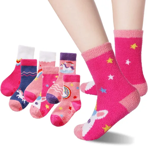 Calcetines peludos para niños y niñas con agarres antideslizantes suaves cálidos acogedores para invierno mullidos para niños y niñas