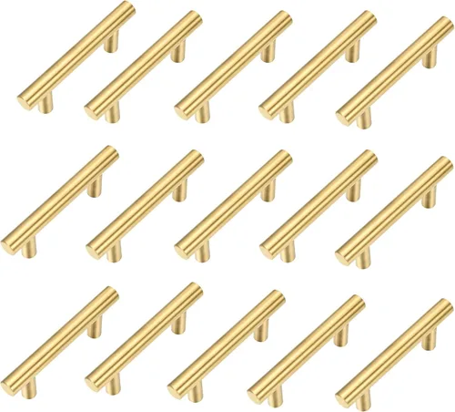 Miniatura 10 de Paquete de 15 tiradores de gabinete de acero inoxidable dorado cepillado en T para muebles, cocina, armario, cajón, manija de puerta