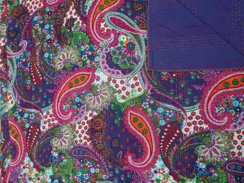 Miniatura 7 de Manta india hecha a mano de algodón Kantha Quit de algodón Gudari (negro)