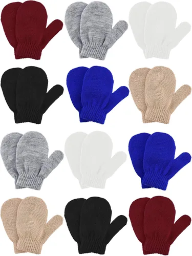 Boao 12 pares de guantes de invierno para niños pequeños, guantes de punto para niños, guantes mágicos cálidos para niños y niñas, suministros para