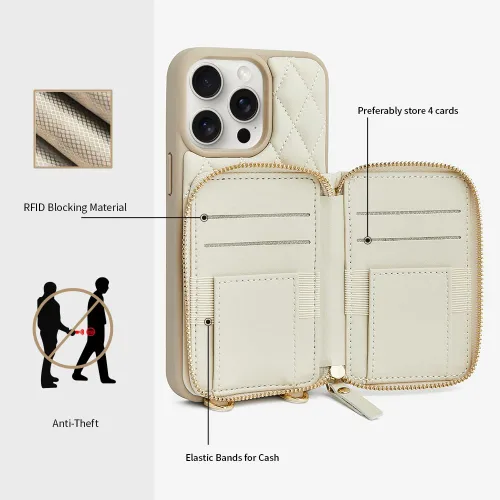 Miniatura 3 de LAMEEKU Diseñada para iPhone 14 Pro Max, funda RFID a prueba de golpes con cadena cruzada para mujer, compatible con iPhone 14 Pro Max, 6.7 Negro