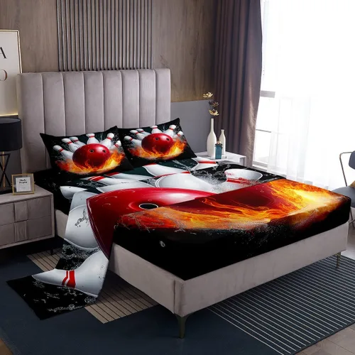 Miniatura 26 de Erosebridal Juego de sábanas de béisbol para niños, tamaño individual, sábanas de llama azul y roja para adolescentes, juego de ropa de cama