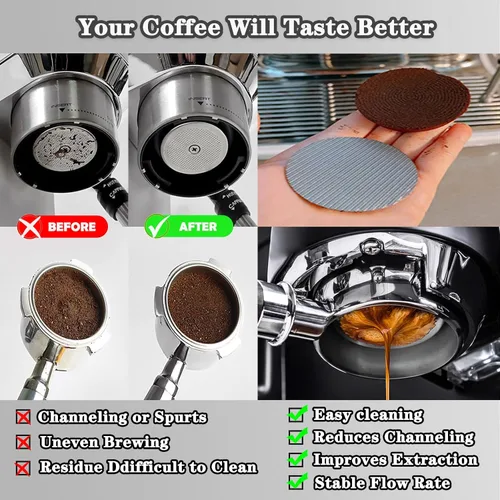 Miniatura 4 de Pantalla de disco expreso, filtro de café de 2.106 in, filtro de malla para portafiltro, cesta de filtro de 0.067 in de grosor, 150 μm, pantalla