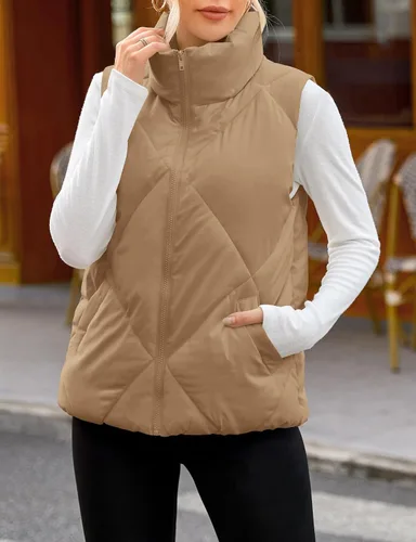 Miniatura 3 de MEROKEETY Chaleco acolchado sin mangas con cremallera para mujer, con cuello alto, con bolsillos