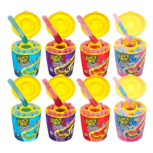 Juicy Drop Gummy Dip 'N Stix, palitos de gomitas dulces con gel de inmersión ácido, paquete de 8 – Divertidos caramelos de gomita para cumpleaños –
