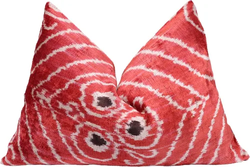 Almohada de terciopelo hecha a mano, 16 x 24 pulgadas, inserto de plumas de plumón de alta calidad, diseño geométrico con colores rojo, naranja,