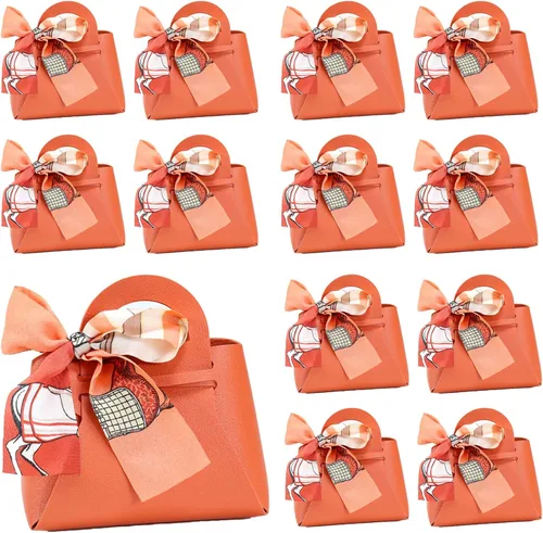 Miniatura 8 de LPEIEB Paquete de 12 Bolsas de Regalo Tipo Candy Bag de Cuero con Cinta, Bolsas de Regalo de Boda de PU con Asa de Cinta, Cajas de Favor de Fiesta