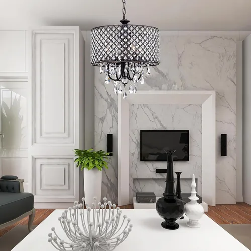 Miniatura 2 de Edvivi Marya - Candelabro de cristal de tambor, 4 luces glamorosas con acabado de bronce aceitado, luz de techo ajustable con pantalla redonda