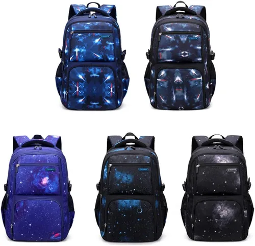 Miniatura 8 de JiaYou Mochila de galaxia con patrón espacial para niños, primaria, junior, escuela secundaria, mochila para computadora portátil, azul azul