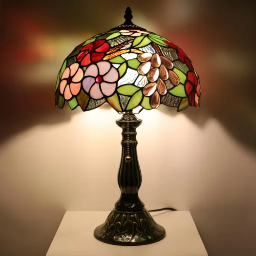 Miniatura 6 de Tiffany Lamp Stained Glass Table Lamps Amber Grape Style Desk Lamp 12X12X18.5 Inch Bronze Ceramic Base Reading Light Suitable for Bedside Bedroom