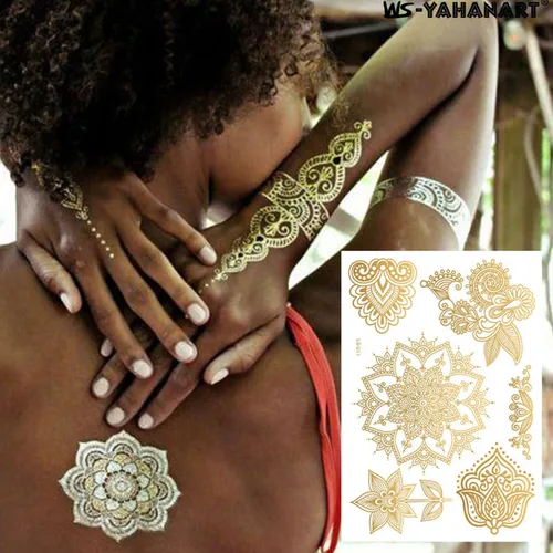 Miniatura 11 de Tatuajes de henna, tatuajes temporales de henna, calcomanías de tatuaje impermeables blancas para mujeres, bodas, fiestas, festivales y proveedores